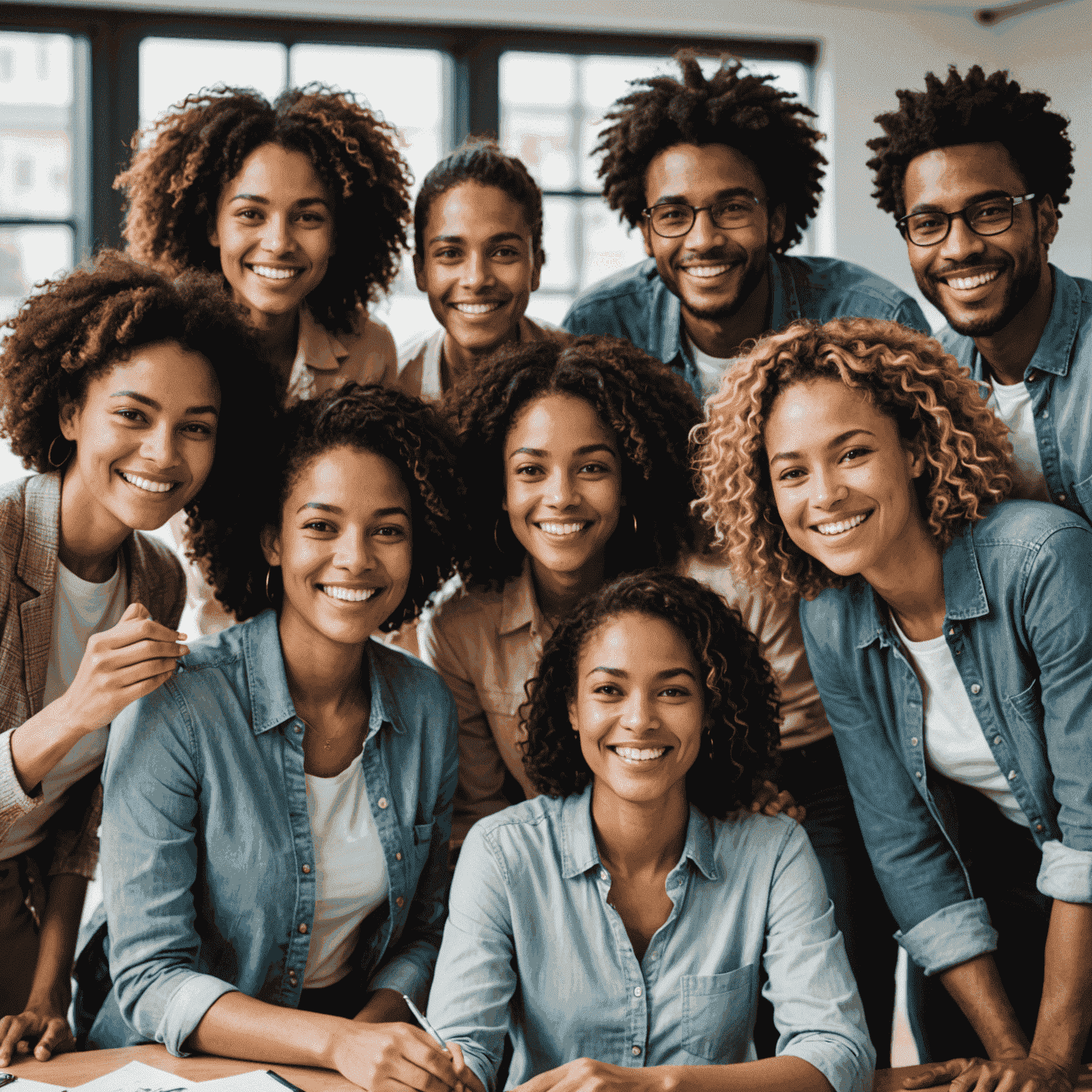 Diverse Gruppe von Menschen, die zusammenarbeiten und lächeln, symbolisiert die Gemeinschaft und Zusammenarbeit bei Spinde