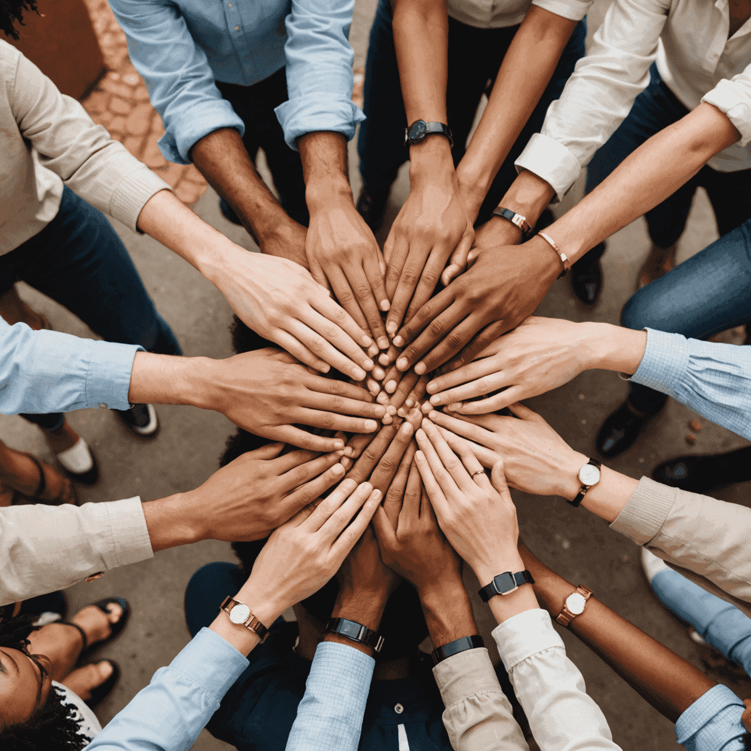 Diverse Gruppe von Menschen, die zusammenarbeiten und sich gegenseitig unterstützen, symbolisiert unsere gemeinschaftsorientierten Dienstleistungen