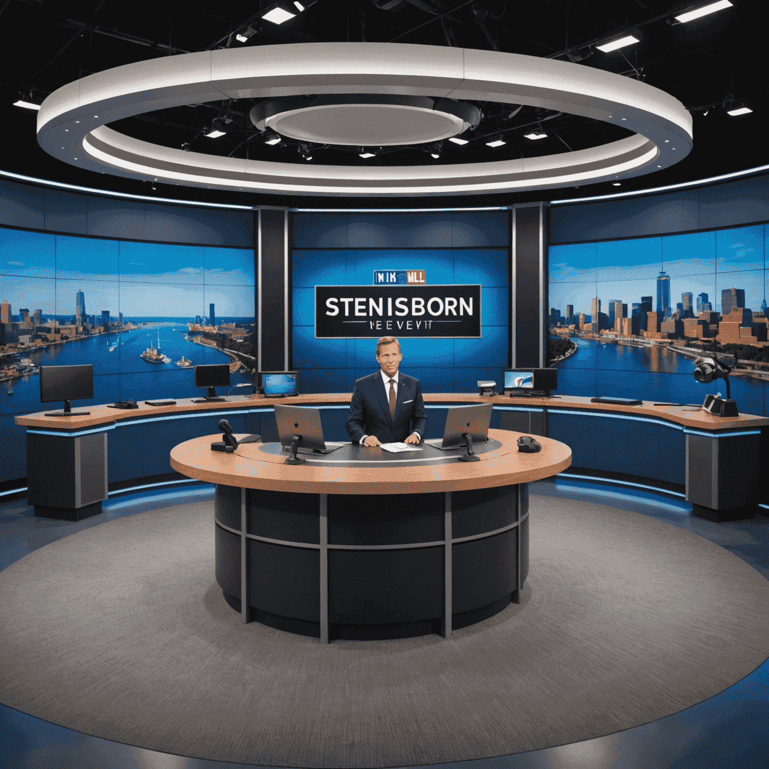 Ein Nachrichtenstudio mit Moderatoren, die über aktuelle Ereignisse in Steinborn und Umgebung berichten